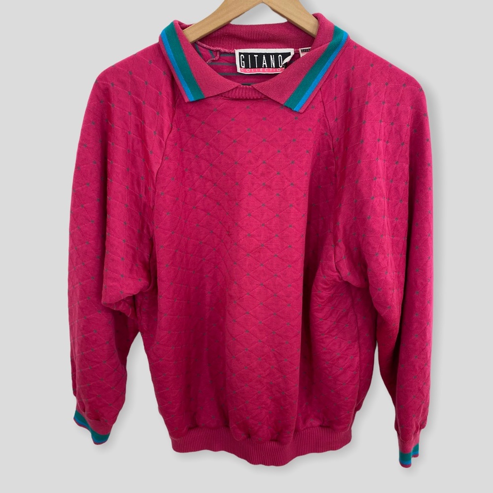 Vintage 80s 90s Gitano Hot Pink Collared Lightweight Pull Over Sweater